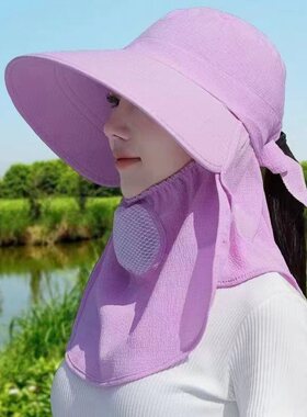 夏季新款防晒帽防风防尘护脸护颈女骑车遮阳帽户外工作田间采茶帽