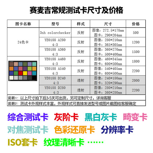3nh colorchecker24色卡镜头测试sineimage色彩还原测试卡-图3