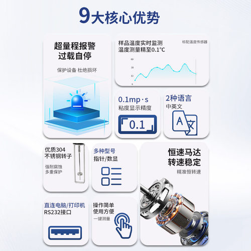 上海祈工旋转粘度计NDJ-1/4/79数显粘度测试仪NDJ-5SNDJ-8S黏度计 - 图1