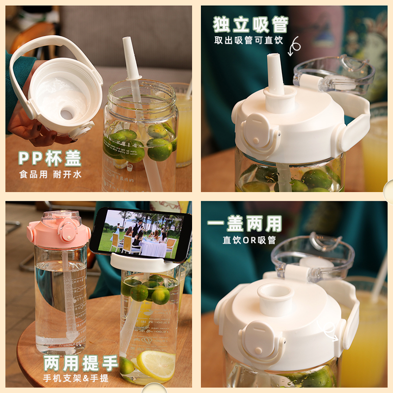 大容量玻璃杯1000ml女生网红男1500毫升水杯夏季带吸管耐高温杯子 - 图3