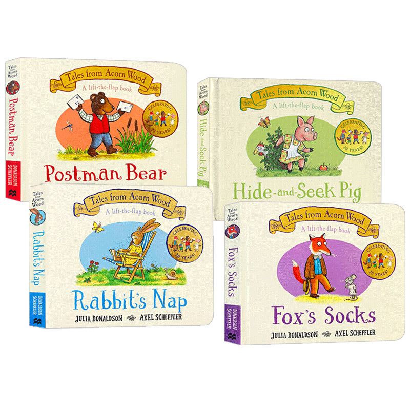 橡树林的故事集4册 英文原版 Tales From Acorn Wood 纸板翻翻书绘本 Postman Bear/Rabbit's Nap/Fox's Socks儿童课外阅读书籍 - 图3