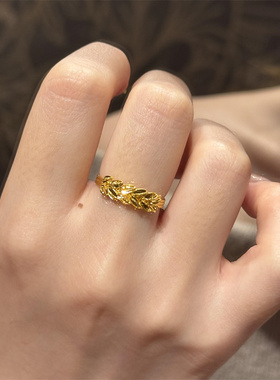 金色爆闪麦穗戒指女小众设计复古