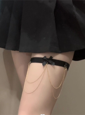 甜酷蝴蝶结腿链弹力带多层