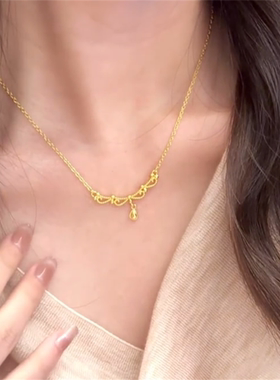 金色花边蕾丝水滴项链女轻奢小众