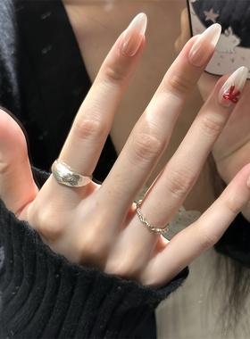 银色哑光拉丝不规则熔岩戒指指环