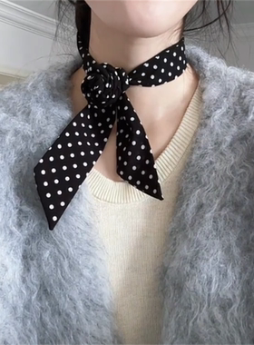 复古黑色波点丝巾围巾时尚洋气