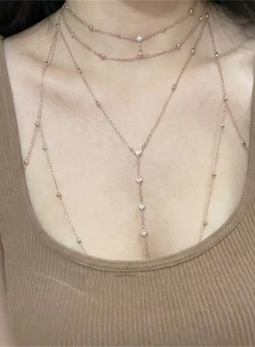 闪钻气质挂脖胸链身体链纯欲项链