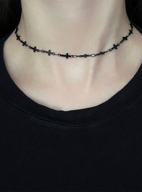 黑色十字架锁骨链小众设计感夏季