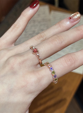 彩色闪钻戒指开口可调节食指戒