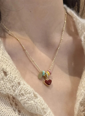 滴油红色双面爱心项链女彩虹颈链