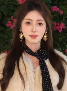 长条黑色波点丝巾氛围高级感气质