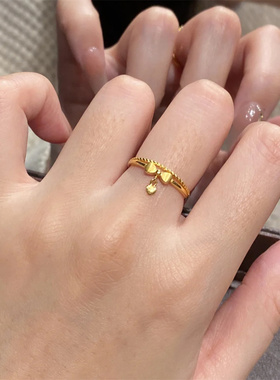 金色拉丝蝴蝶结双层戒指复古轻奢