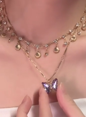 高级感双层叠戴锁骨链颈链配饰
