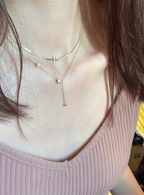 双层十字项链简约小众设计感