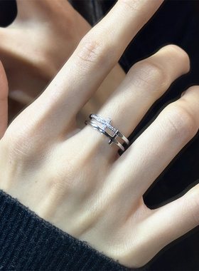 双十字架戒指女小众设计感闪钻
