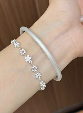 足银999.9纯银有钱花手链女款简约甜美公主风手环送女友
