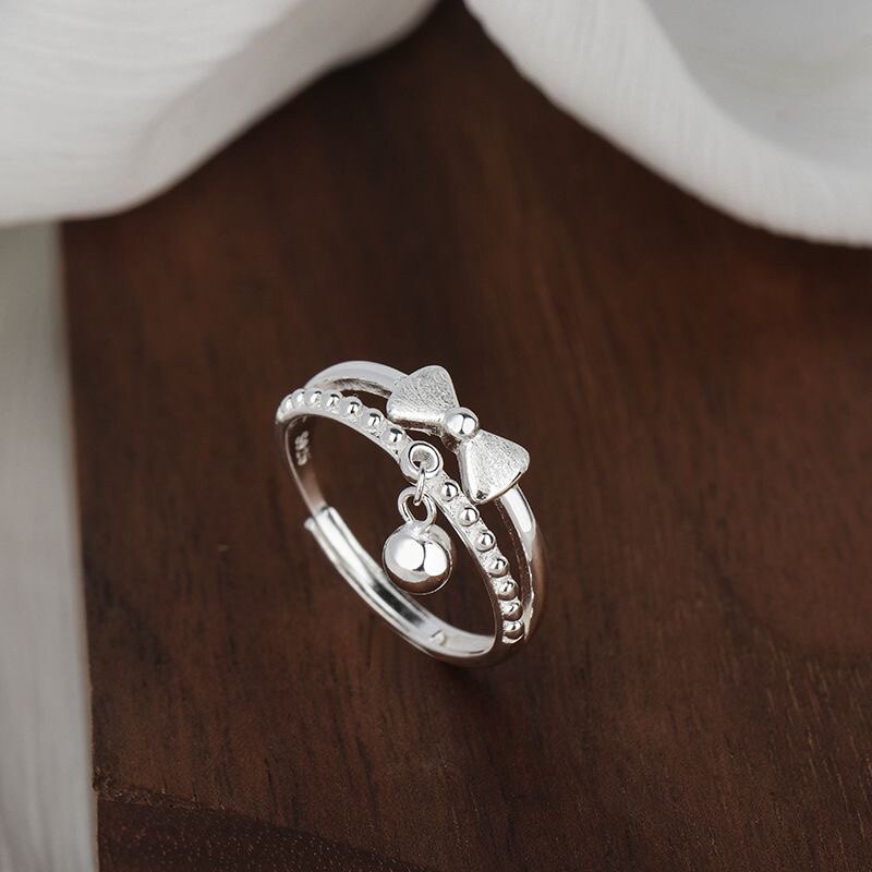 Pure silver 999.9 sterling silver fugitive princess bow ring women's light luxury niche high-end gift for girlfriend