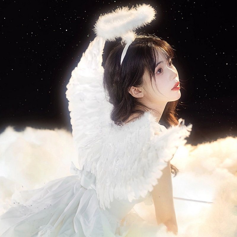 白色羽毛翅膀装饰旅游拍照装扮成人儿童表演万圣节天使翅膀道具