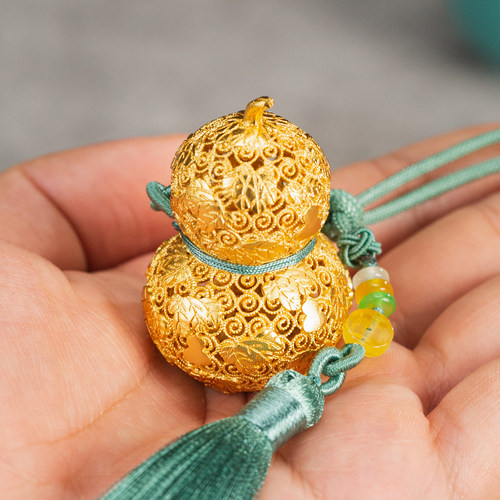 朱炳仁铜福禄欢喜挂件包挂装饰配件花丝工艺铜葫芦生日新年送礼 - 图3