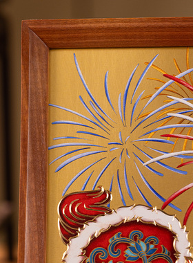 朱炳仁铜 招财醒狮桌面装饰画桌屏摆件摆台生日商务伴手生日礼物