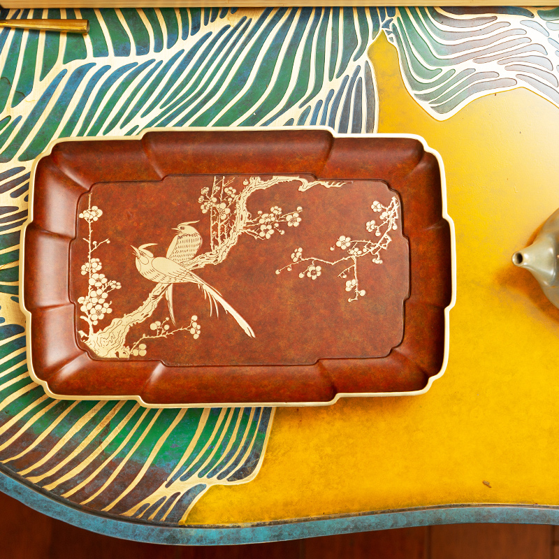 朱炳仁铜喜笑颜开铜茶盘简约实用干泡台茶托功夫茶具配件结婚礼物 - 图1