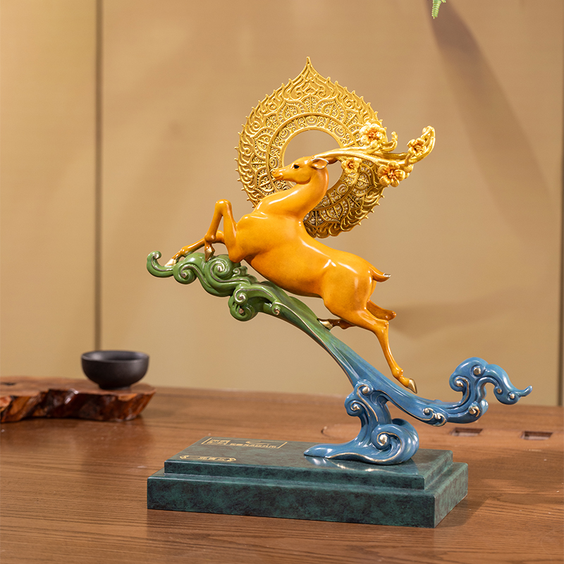 朱炳仁铜X敦煌美术研究所一鹿青云摆件客厅办公桌中式家居装饰品 - 图2