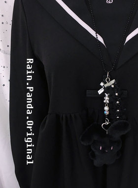 雨熊自制哥特lolita项链y2k黑兔十字蕾丝长链亚文化毛衣链