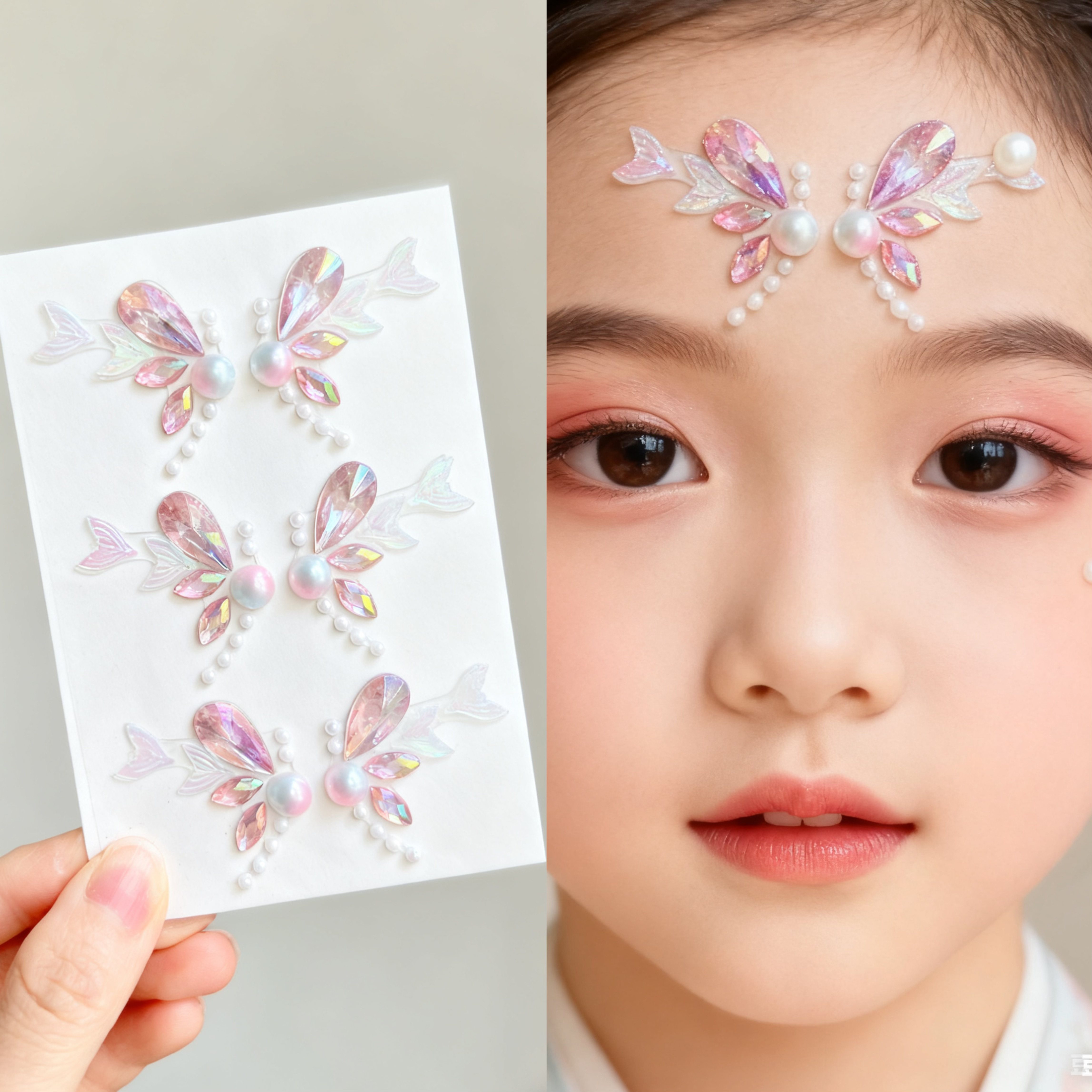 古风汉服妆容额头立体花钿眉心贴纸儿童脸部装饰闪亮贴钻石表演妆,淘宝优惠券,粉丝福利购,淘宝优惠卷