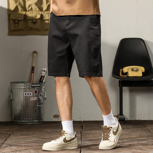 夏季阿美咔叽工装男短裤宽松休闲简约舒适青年百搭男裤子纯棉直筒 - 图1