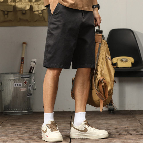 夏季阿美咔叽工装男短裤宽松休闲简约舒适青年百搭男裤子纯棉直筒 - 图2