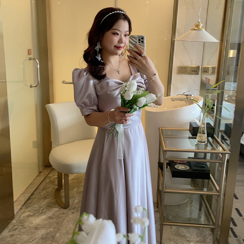 2024新款缎面大码伴娘服紫色气质显瘦高级感小众姐妹服伴娘团礼服