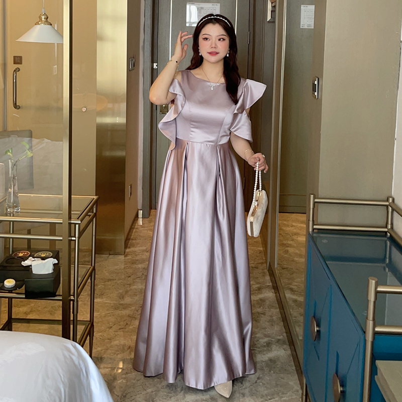 2024新款缎面大码伴娘服紫色气质显瘦高级感小众姐妹服伴娘团礼服