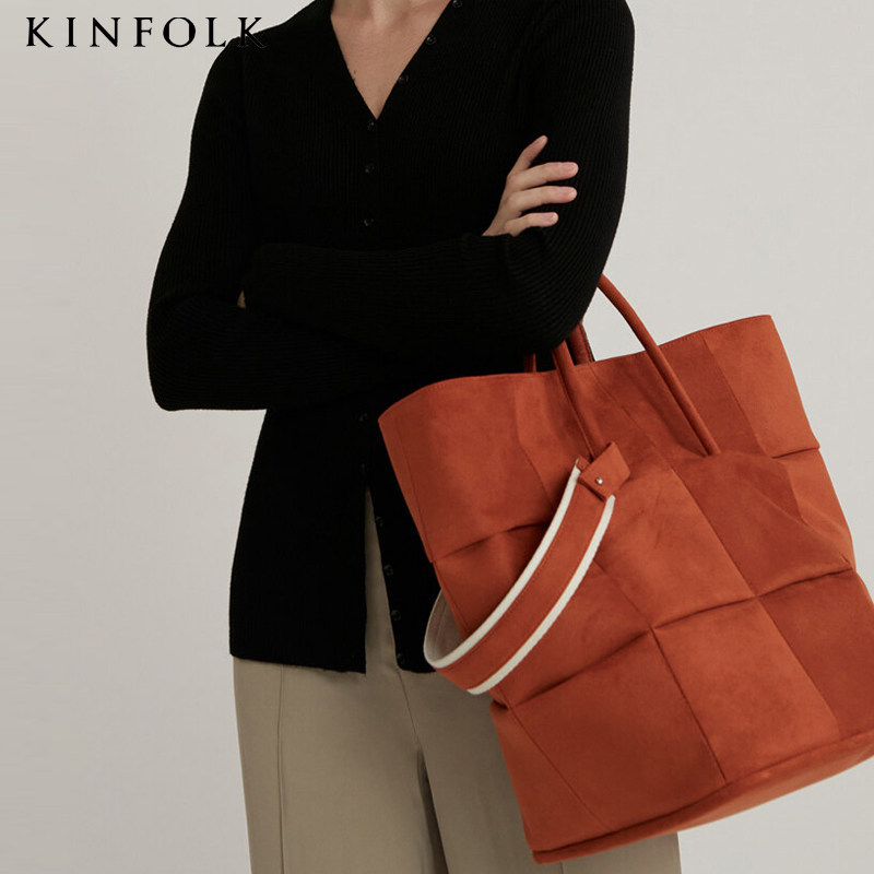 包包女大容量2025潮新款磨砂绒布水桶包宽肩带棋盘格子手提单肩包,淘宝优惠券,粉丝福利购,淘宝优惠卷