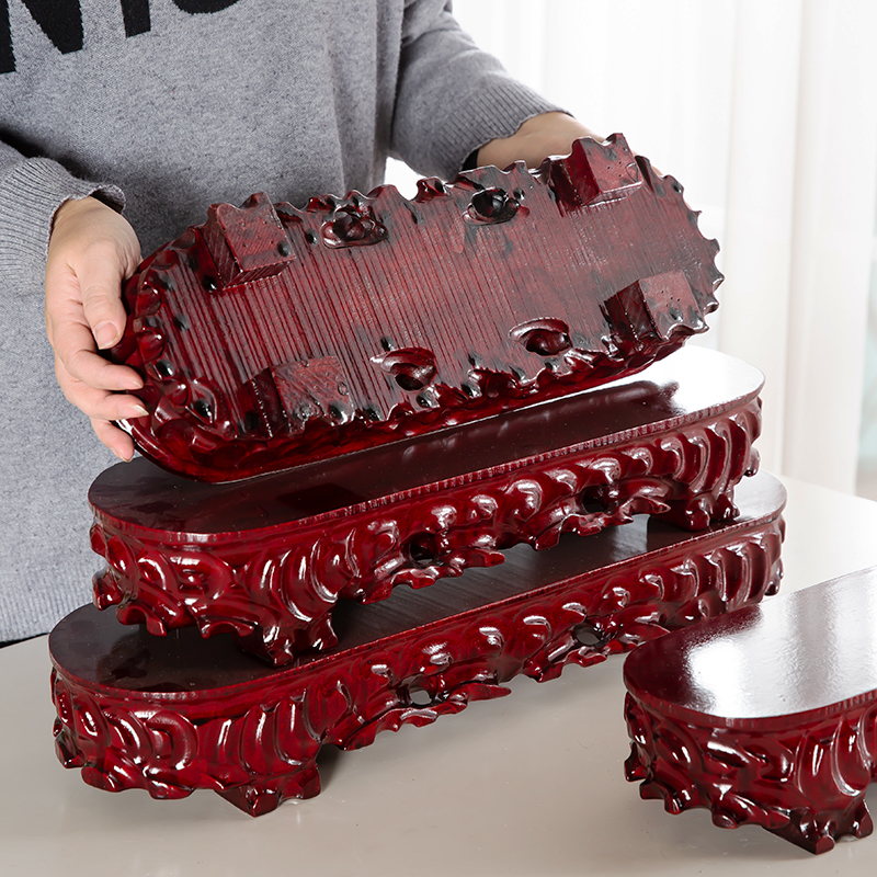 长条椭圆形实木根底奇石底座工艺品可挖槽木托架泰山石头盆栽木座 - 图1