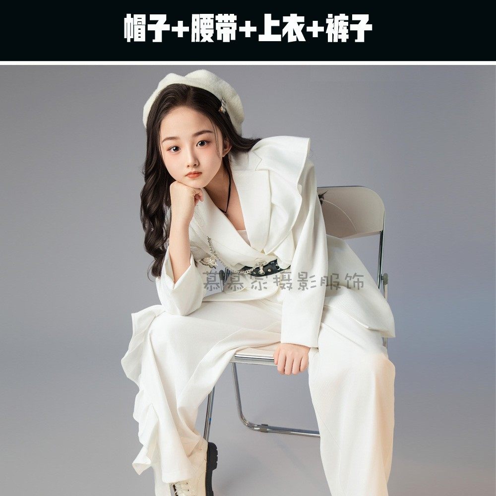 女孩时装白色高奢西服套装杂志时尚封面影楼拍照写真走秀演出服装,淘宝优惠券,粉丝福利购,淘宝优惠卷