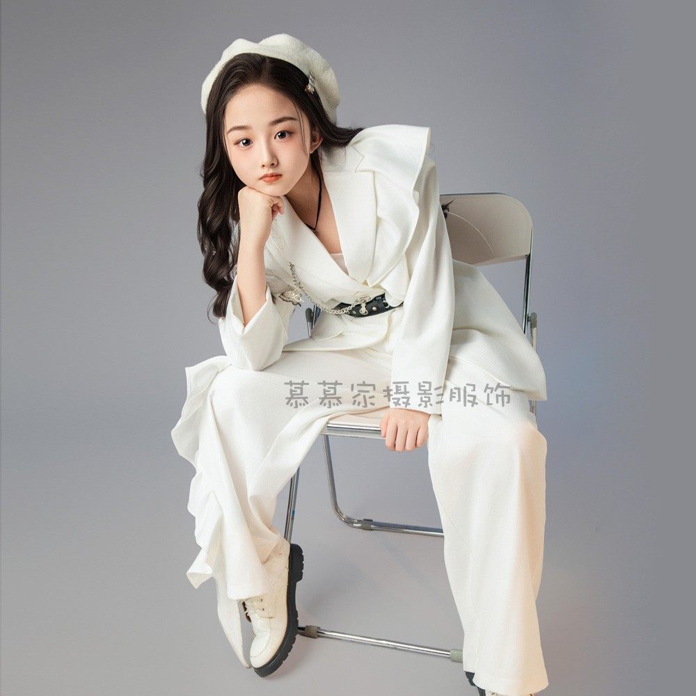 女孩时装白色高奢西服套装杂志时尚封面影楼拍照写真走秀演出服装,淘宝优惠券,粉丝福利购,淘宝优惠卷