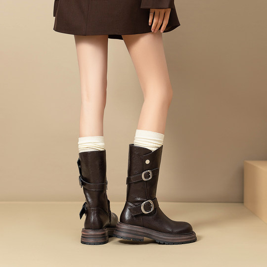 Autumn thick sole thick heel Martin boots belt buckle British style boots