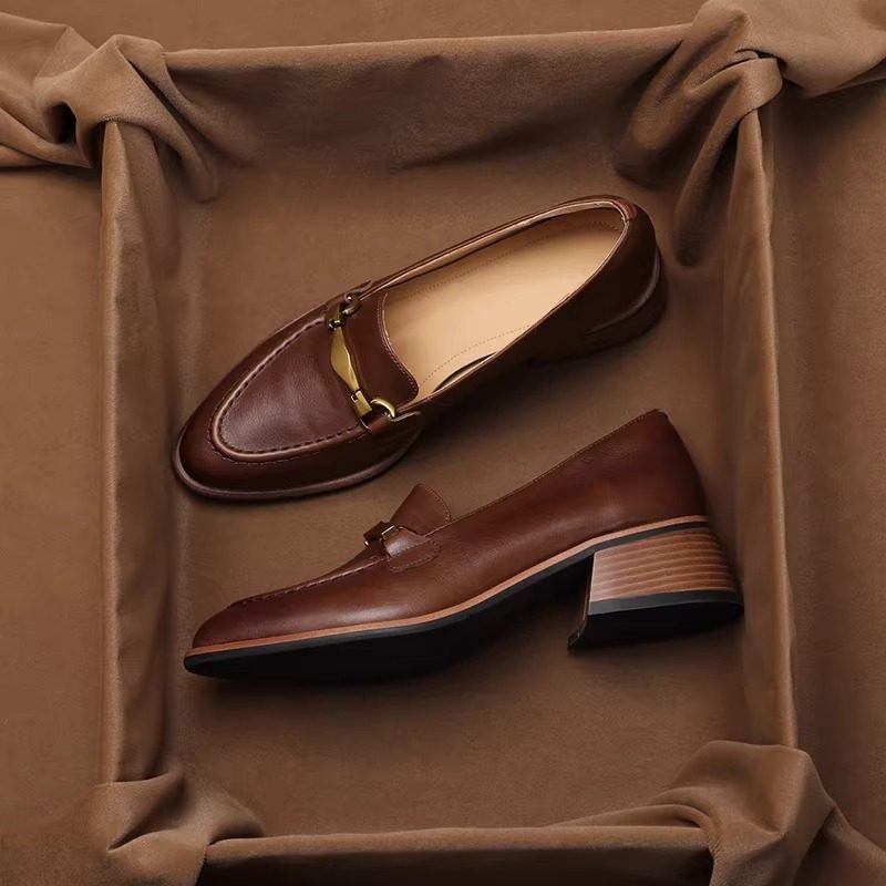 英伦复古风真皮单鞋女春新款时尚百搭粗跟一脚蹬尖头英伦风小皮鞋,淘宝优惠券,粉丝福利购,淘宝优惠卷