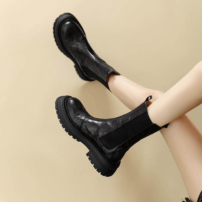 Chelsea boots thick sole sheepskin British style