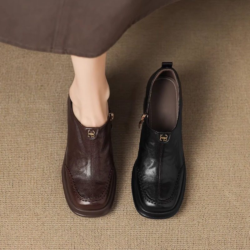 复古英伦深口单鞋女气质显瘦百搭小皮鞋棕色粗高跟小个子乐福鞋女,淘宝优惠券,粉丝福利购,淘宝优惠卷