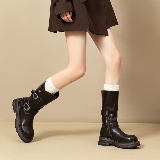 Autumn thick sole thick heel Martin boots belt buckle British style boots