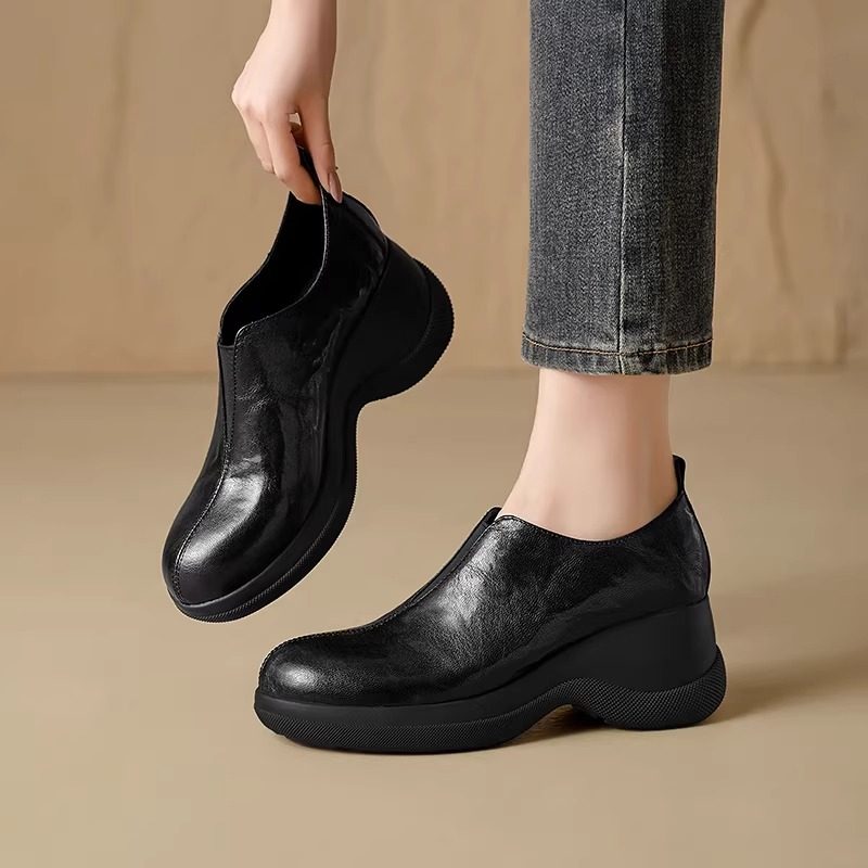 法式复古坡跟小皮鞋女2026新款真皮圆头深口单鞋粗跟高跟松糕鞋,淘宝优惠券,粉丝福利购,淘宝优惠卷