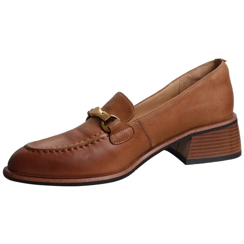 英伦复古风真皮单鞋女春新款时尚百搭粗跟一脚蹬尖头英伦风小皮鞋,淘宝优惠券,粉丝福利购,淘宝优惠卷