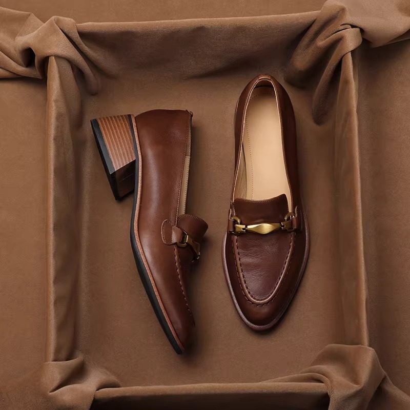 英伦复古风真皮单鞋女春新款时尚百搭粗跟一脚蹬尖头英伦风小皮鞋,淘宝优惠券,粉丝福利购,淘宝优惠卷