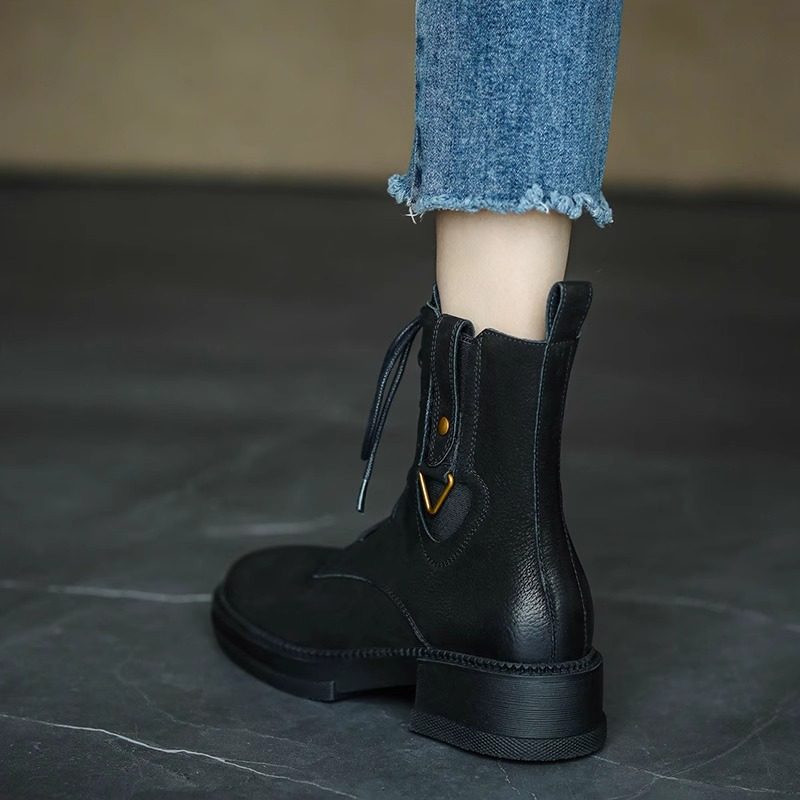 甜酷~英伦风粗跟复古风圆头马丁靴女棕色系带皮带扣金属秋冬短靴,淘宝优惠券,粉丝福利购,淘宝优惠卷