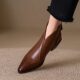 Women's cowhide leather short boots with back zipper, retro British pointed toe