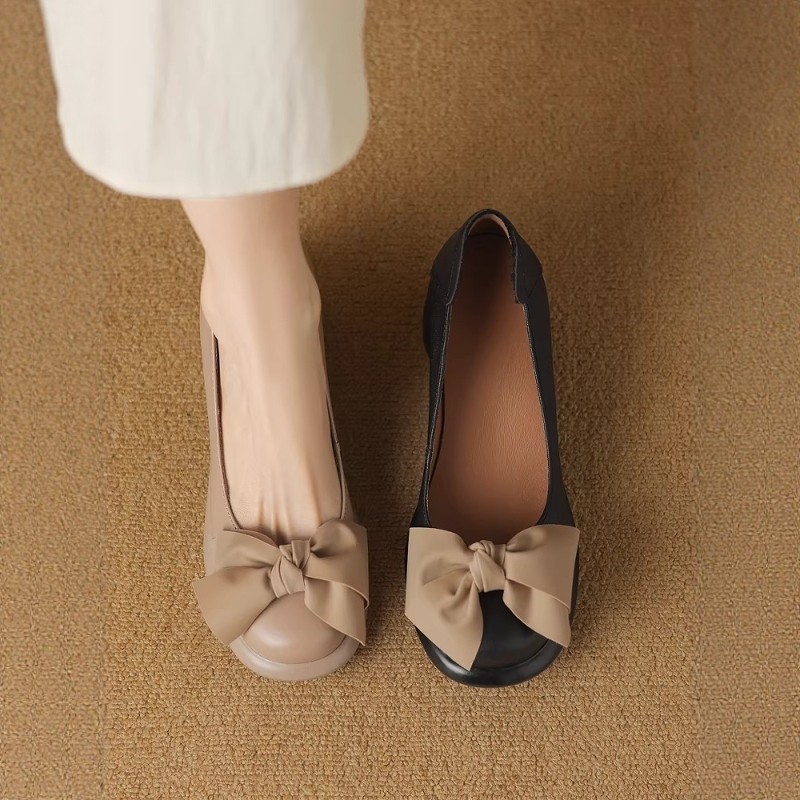 法式复古蝴蝶结玛丽珍鞋女真皮拼色方头粗跟通勤百搭一脚蹬乐福鞋,淘宝优惠券,粉丝福利购,淘宝优惠卷