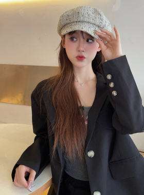 秋冬小香风格子显脸小鸭舌帽女