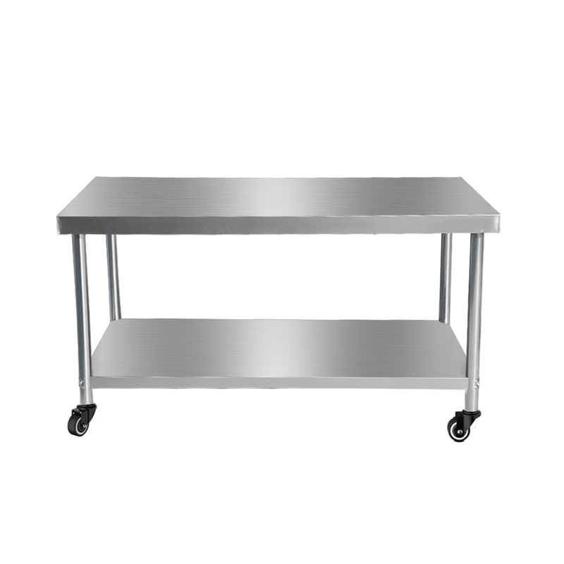 加厚不锈钢带轮移动工作台厨房置物架双层微波炉架收纳桌餐具烤箱,淘宝优惠券,粉丝福利购,淘宝优惠卷