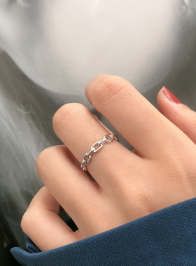 猪鼻子链条设计开口戒指女S925纯银指环时尚简约高级感麻花食指戒